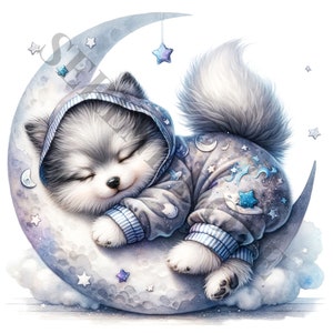 Schlafen auf dem Mond Clipart - 15 hochwertige PNGs, Erinnerungsbuch, Junk Journals, Sammelalben, digitale Planer, kommerzielle Nutzung, Sublimation