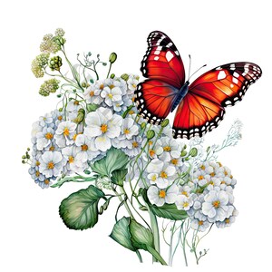 Butterfly On Wildflowers Clipart - 12 High Quality PNGs, Digital Download, Card Making, Clipart, Digital Paper Craft, Junk Journal
