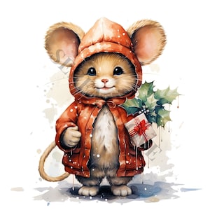 Clipart del mouse di Natale - 12 PNG di alta qualità, Creazione di carta digitale, Pianificazione digitale, Abbigliamento, Acquerello, Download digitale, Sublimazione