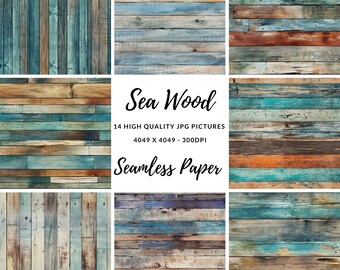 Sea Wood - 14 Seamless Paper, 13 x 13, Scrapbook Paper, Journals, Backing Paper, Card Making, Craft, Digital Download