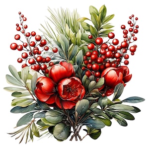 Bouquet de Noël Clipart - 12 PNG de haute qualité, Planificateur numérique, Junk Journal, Scrapbook, Livre de mémoire, Utilisation commerciale, Sublimation