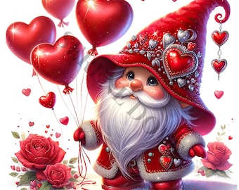 Valentines Gnome Clipart - 16 High Quality PNGs, Memory Book, Junk Journals, Scrapbooks, Digital Planners, Commercial Use, Sublimation