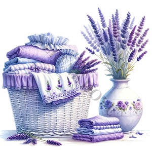 Lavendel Wasserij Clipart - 12 Hoge Kwaliteit PNGs, Digitale Planner, Junk Journal, Scrapbook, Memory Book, Commercieel Gebruik, Sublimatie