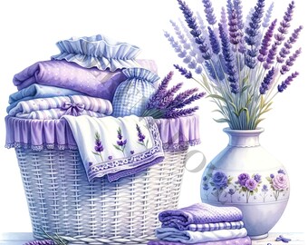 Lavender Laundry Clipart - 12 High Quality PNGs, Digital Planner, Junk Journal, Scrapbook, Memory Book, Commercial Use, Sublimation