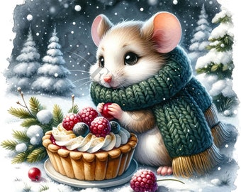 Winter Maus Clipart - 12 hochwertige PNGs, Memory Book, Junk Journals, Scrapbooks, digitale Planer, kommerzielle Nutzung, Sublimation