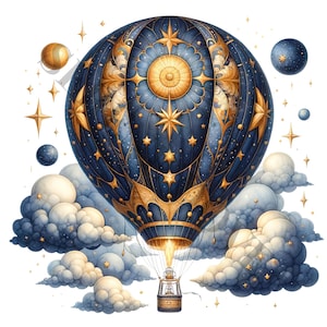 Clipart montgolfière - 14 fichiers PNG de haute qualité, livre de souvenirs, journaux indésirables, albums de coupures, agendas numériques, usage commercial, sublimation