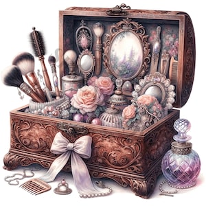 Vintage Make up Box Clipart 12 High Quality Pngs, Memory Book, Junk ...
