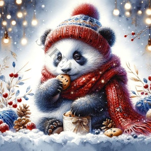 Clipart de bebê panda de inverno - 16 PNGs de alta qualidade, livro de memórias, diários indesejados, álbuns de recortes, planejadores digitais, uso comercial, sublimação