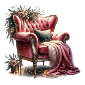 Christmas Armchair Clipart - 12 High Quality PNGs, Memory Book, Junk Journals, Scrapbooks, Digital Planners, Commercial Use, Sublimation