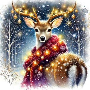 Winter Deer Clipart - 12 High Quality PNGs, Digital Paper Crafting, Digital Planner, Apparel, Watercolor, Digital Download