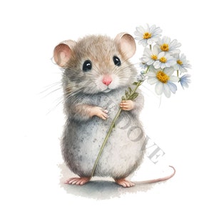 Maus mit Blume Clipart - 12 hochwertige PNGs, Memory Buch, Junk Journals, Scrapbooks, digitale Planer, kommerzielle Nutzung, digitaler Download