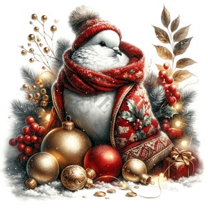 Clipart de pomba de Natal - 13 PNGs de alta qualidade, livro de memórias, diários indesejados, álbuns de recortes, planejadores digitais, uso comercial, sublimação