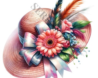 Hat With Flowers Clipart - 18 High Quality PNGs, Digital Download, Card Making, Clip Art, Digital Paper Craft, Sublimation