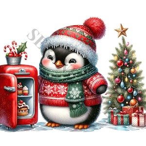 Kerstpinguïn Clipart - 12 PNG's van hoge kwaliteit, Geheugenboek, Ongewenste tijdschriften, Plakboeken, Digitale Planners, Commercieel Gebruik, Digitale Download