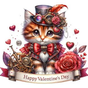 Steampunk Valentines Day Clipart - 22 PNG di alta qualità, Libro dei ricordi, Diari spazzatura, Album di ritagli, Pianificatori digitali, Commerciali, Sublimazione