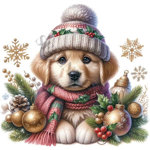 Christmas Puppies Clipart - 13 PNG de haute qualité, Livre de mémoire, Journaux indésirables, Scrapbooks, Planificateurs numériques, Utilisation commerciale, Sublimation