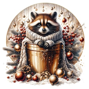 Weihnachten Waschbär Clipart - 13 hochwertige PNGs, Memory Buch, Junk Journals, Scrapbooks, digitale Planer, kommerzielle Nutzung, digitaler Download