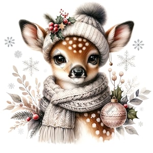 Clipart de Fawn de Natal - 12 PNGs de alta qualidade, livro de memórias, diários de lixo, álbuns de recortes, planejadores digitais, uso comercial, sublimação