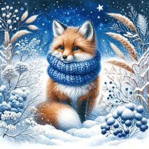 Clipart renard hiver - 15 PNG de haute qualité, téléchargement numérique, fabrication de cartes, clipart, créations numériques en papier, sublimation