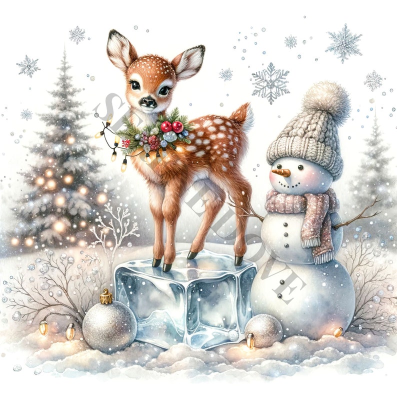 Christmas Fawn Clipart - 15 High Quality Pngs/jpgs, Digital Paper ...