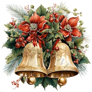 Christmas Bells Clipart - 12 High Quality PNGs, Digital Paper Crafting, Digital Planner, Apparel, Watercolor, Digital Download, Sublimation