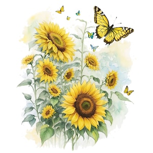 Sonnenblumen Clipart - Herbst Sonnenblume Blumensträuße in Aquarell PNG Format, digitaler Download, Kartenherstellung, Clipart, digitales Papierhandwerk