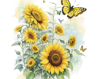 Sunflowers Clipart - fall sunflower floral bouquets in watercolor PNG format, digital download, card Making, clipart, digital paper craft