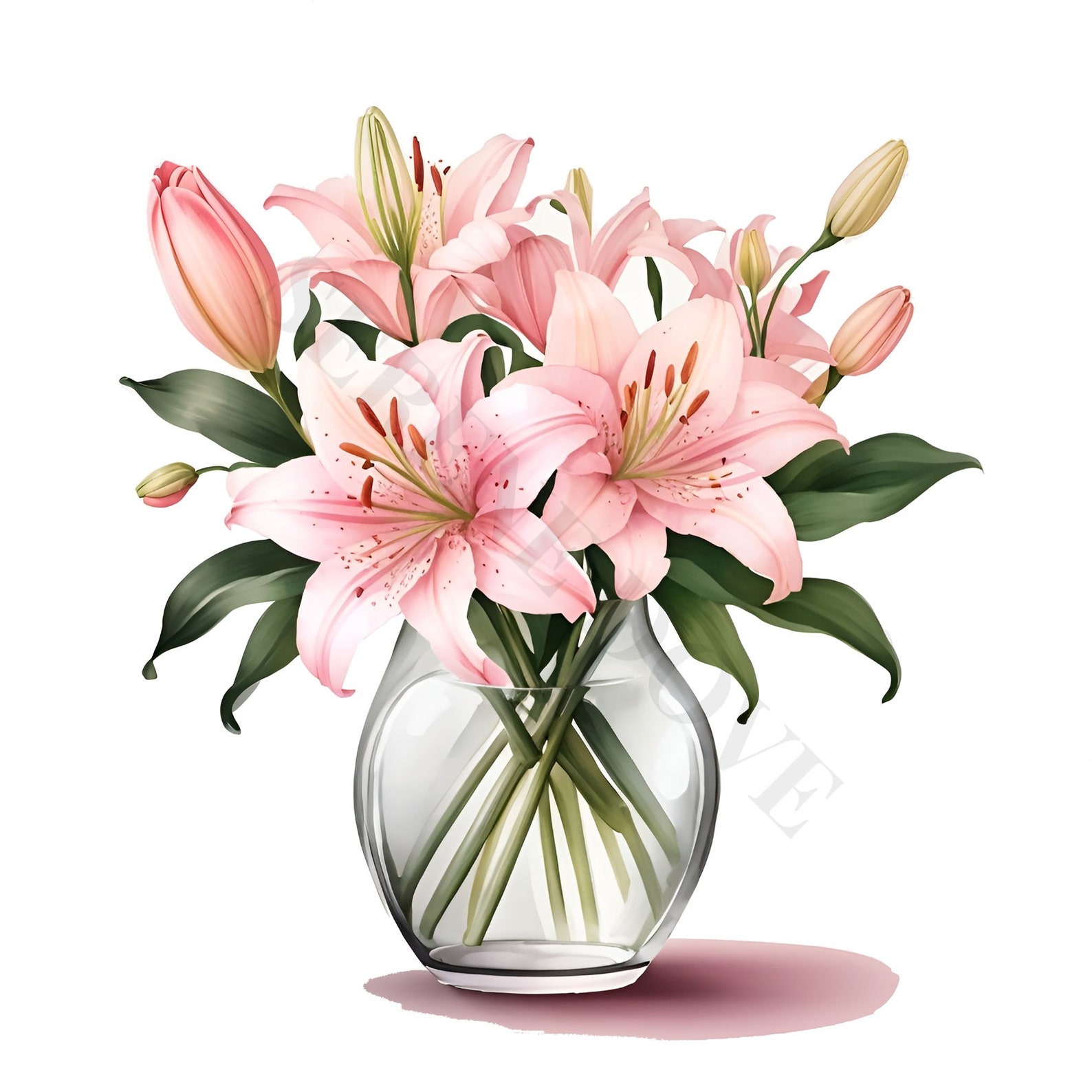 Vase of Lilies Watercolor Clipart Lily Bouquet in Vase, Floral Clipart ...