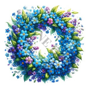 Clipart Couronne de ne m'oublier pas - 12 PNG de haute qualité, livre de souvenirs, journaux indésirables, albums de coupures, agendas numériques, usage commercial, sublimation
