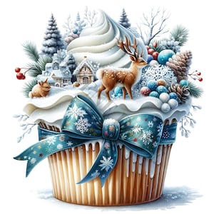 Clipart di cupcake del paese delle meraviglie invernali - 14 PNG di alta qualità, download digitale, creazione di biglietti, clip art, artigianato di carta digitale, sublimazione