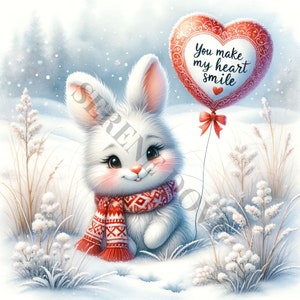 Clipart lapin Saint-Valentin - 12 PNG de haute qualité, journaux indésirables, albums de coupures, agendas numériques, usage commercial, sublimation