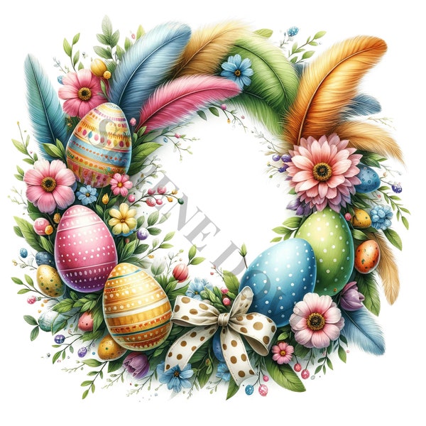 Easter Wreath Clipart - 12 High Quality PNGs, Memory Book, Junk Journals, Scrapbooks, Digital Planners, Commercial Use, Sublimation