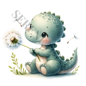 Dinosaurier mit Blumen Clipart - 14 hochwertige PNGs, Memory Book, Junk Journals, Scrapbooks, Digital Planner, kommerzielle Nutzung, Sublimation