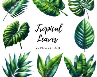 Tropical Leaves Clipart - 20 High Quality PNGs, Memory Book, Junk Journals, Scrapbooks, Digital Planners, Commercial Use, Sublimation