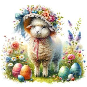 Clipart di pecora pasquale - 12 PNG di alta qualità, download digitale, creazione di cartoline, clip art, artigianato con carta digitale, sublimazione