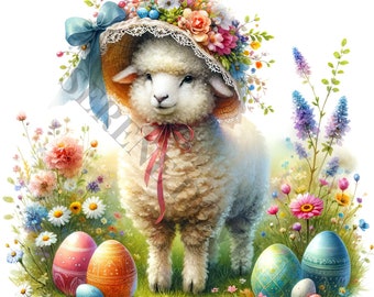 Easter Sheep Clipart - 12 High Quality PNGs, Digital Download, Card Making, Clip Art, Digital Paper Craft, Sublimation