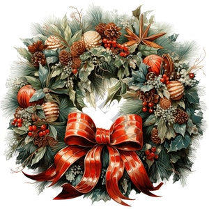 Clipart couronne de Noël - 12 PNG de haute qualité, création numérique en papier, agenda numérique, vêtements, aquarelle, téléchargement numérique