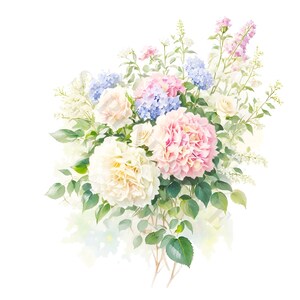 Conjunto de ramos de boda de ensueño I Clipart - Flores de acuarela PNG, Diario floral, Invitación de boda, Planificador digital, Imágenes de collage