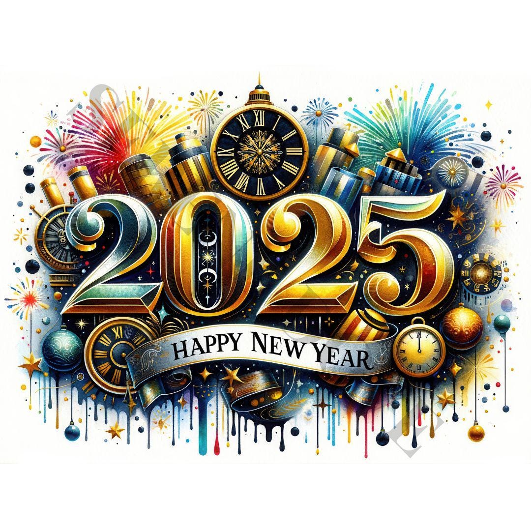 Happy New Year 水彩画 2025年 Sho Happy New Year 2025 Watercolor Clipart Set (digital Download