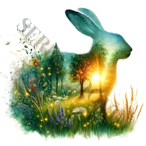 Watercolor Hare Clipart - 12 High Quality PNGs, Memory Book, Junk Journals, Scrapbooks, Digital Planners, Commercial Use, Digital Download