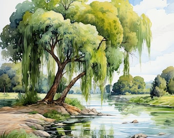 Weeping Willow Clipart - 12 High Quality JPGs, Digital Paper Crafting, Digital Planner, Apparel, Watercolor, Digital Download