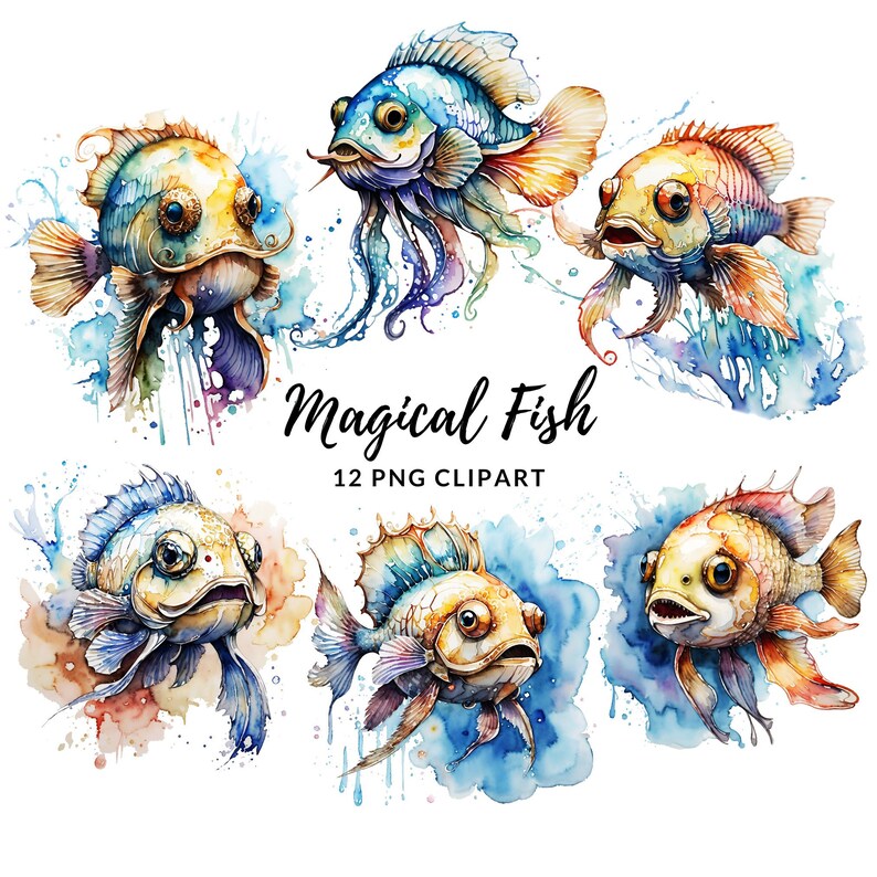 Watercolor Magical Fish Clipart – Fantasy PNG Images (digital Download ...