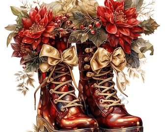 Christmas Boots Clipart - 12 High Quality PNGs, Digital Planner, Junk Journal, Scrapbook, Memory Book, Commercial Use, Sublimation