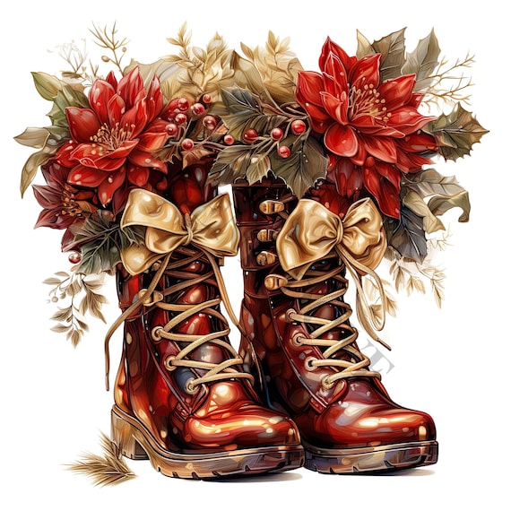 Christmas Boots Clipart - 12 High Quality PNGs, Digital Planner, Junk Journal, Scrapbook, Memory Book, Commercial Use, Sublimation
