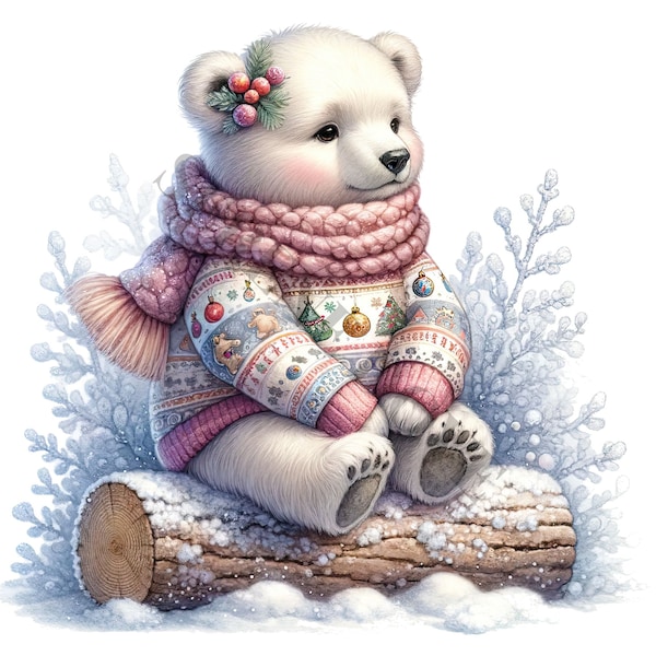 Clipart de oso polar de invierno - 13 PNG de alta calidad, libro de memoria, diarios basura, álbumes de recortes, planificadores digitales, uso comercial, sublimación