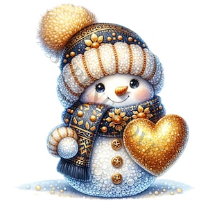 Clipart de bonhomme de neige doré - 18 PNG de haute qualité, livre de souvenirs, journaux indésirables, albums de coupures, agendas numériques, usage commercial, téléchargement numérique