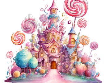 Candyland Castle Clipart - 12 High Quality PNGs, Digital Paper Crafting, Digital Planner, Apparel, Watercolor, Digital Download