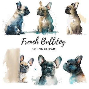 French Bulldog Clipart - 12 High Quality PNGs, Digital Planner, Junk Journal, Scrapbook, Memory Book, Commercial Use, Sublimation