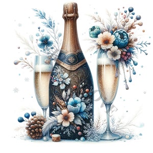 Frosty Champagne Clipart - 15 High Quality PNGs, Memory Book, Junk Journals, Scrapbooks, Digital Planners, Commercial Use, Sublimation