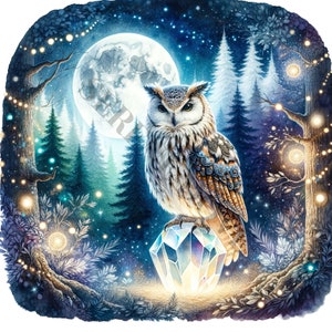 Magische Eule Clipart - 12 hochwertige JPGs, digitales Papier Handwerk, digitaler Planer, Kleidung, Aquarell, digitaler Download